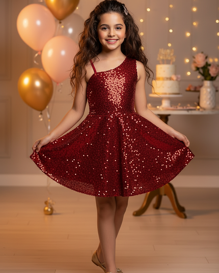Rotes Glitzerkleid Maedchen Kurz - Ansicht 3