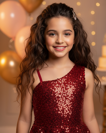 Rotes Glitzerkleid Maedchen Kurz - Ansicht 4