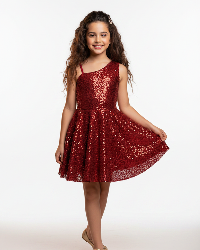 Rotes Glitzerkleid Maedchen Kurz - Ansicht 5