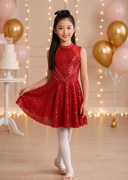 Rotes Glitzer Kleid Maedchen Tanzkleid - Ansicht 1