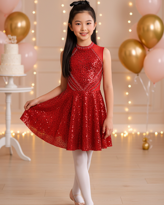 Rotes Glitzer Kleid Maedchen Tanzkleid - Ansicht 1