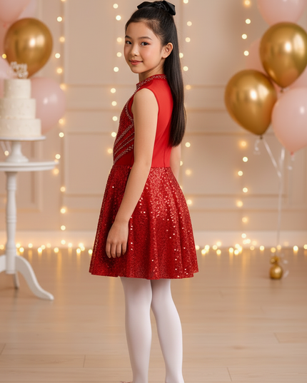 Rotes Glitzer Kleid Maedchen Tanzkleid - Ansicht 2