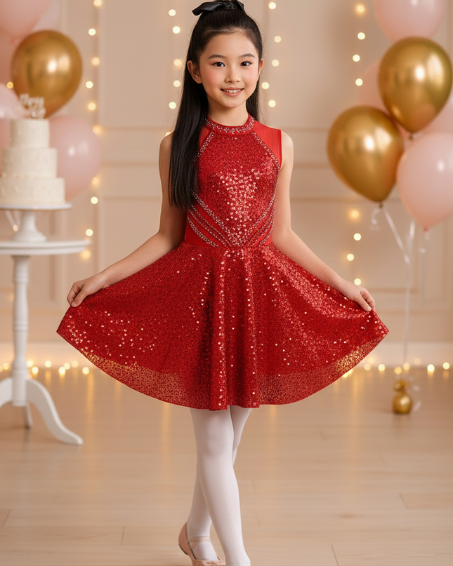 Rotes Glitzer Kleid Maedchen Tanzkleid - Ansicht 3