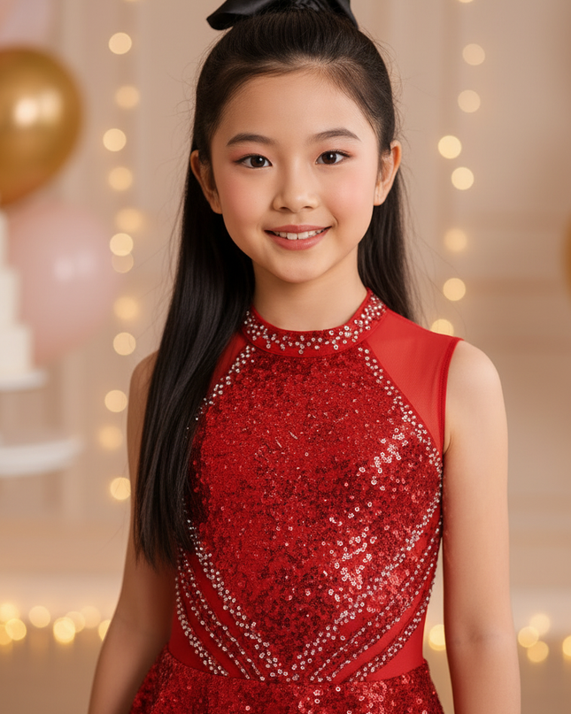 Rotes Glitzer Kleid Maedchen Tanzkleid - Ansicht 4