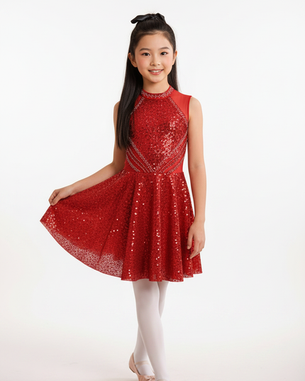 Rotes Glitzer Kleid Maedchen Tanzkleid - Ansicht 5