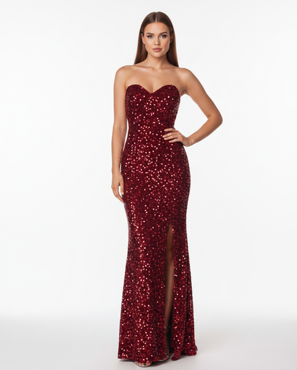 Rotes Glitzerkleid Meerjungfrau Lang - Ansicht 5