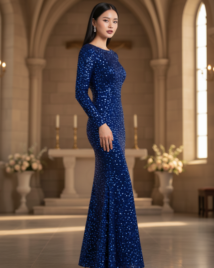 Royalblaues Glitzer Meerjungfraukleid - Ansicht 3