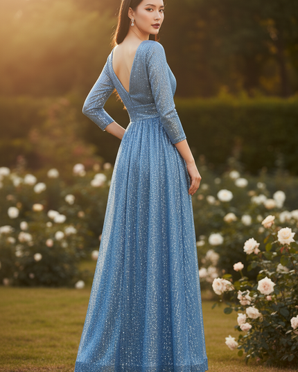 Royalblaues Glitzerkleid V-Ausschnitt - Ansicht 2