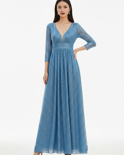 Royalblaues Glitzerkleid V-Ausschnitt - Ansicht 5