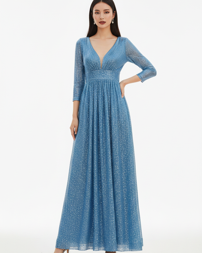 Royalblaues Glitzerkleid V-Ausschnitt - Ansicht 5