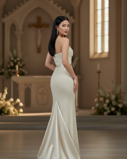 Sandfarbenes Glitzer-Abendkleid - Ansicht 2