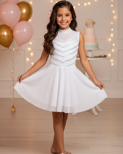Satinweisses Glitzerkleid fur Madchen - Ansicht 1