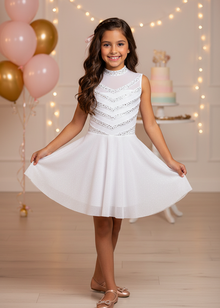 Satinweisses Glitzerkleid fur Madchen - Ansicht 1