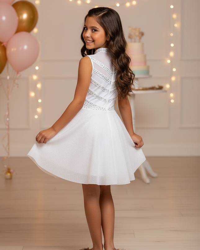 Satinweisses Glitzerkleid fur Madchen - Ansicht 2