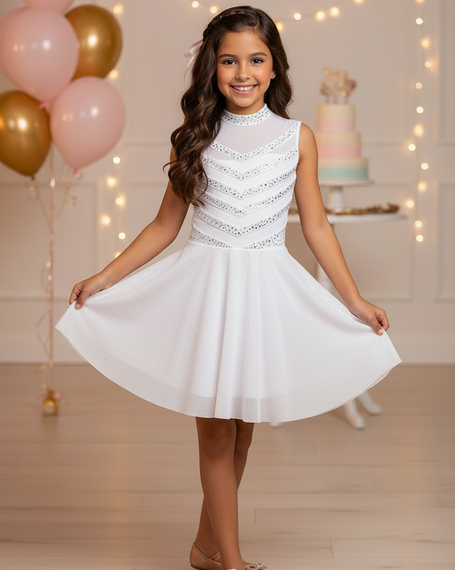 Satinweisses Glitzerkleid fur Madchen - Ansicht 3