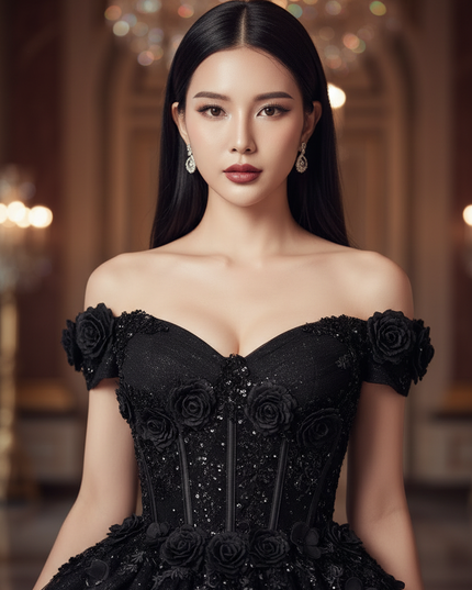 Schwarzes Glitzer Kleid Kurz Prinzessin - Ansicht 4