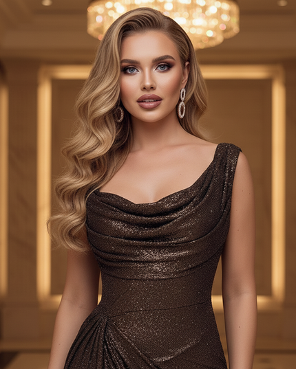 Schwarzes Glitzer Kleid Schlitz - Ansicht 4
