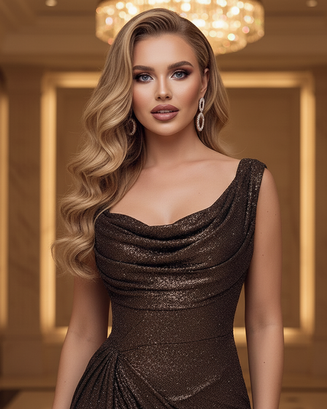 Schwarzes Glitzer Kleid Schlitz - Ansicht 4