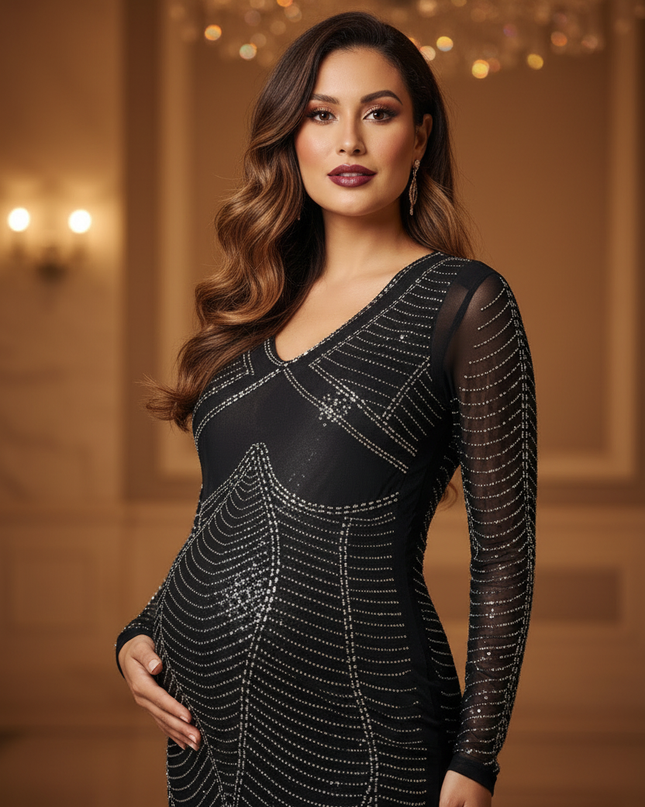 Schwarzes Glitzer Abendkleid Hochzeit - Ansicht 4