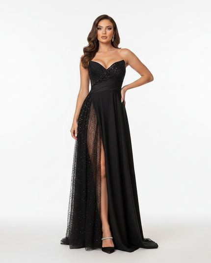 Schwarzes Glitzer Abendkleid Lang - Ansicht 5