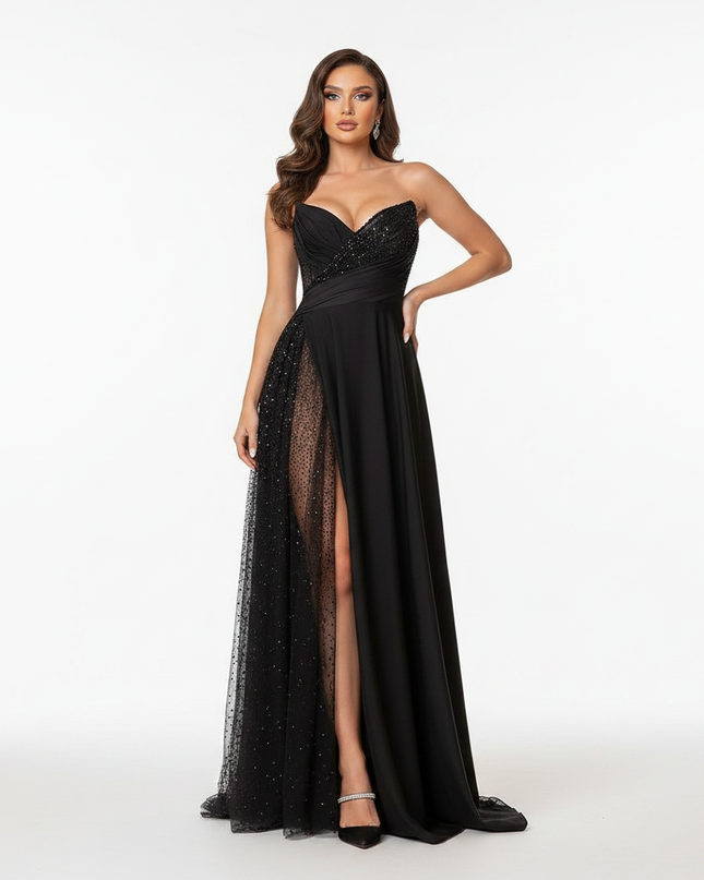Schwarzes Glitzer Abendkleid Lang - Ansicht 5