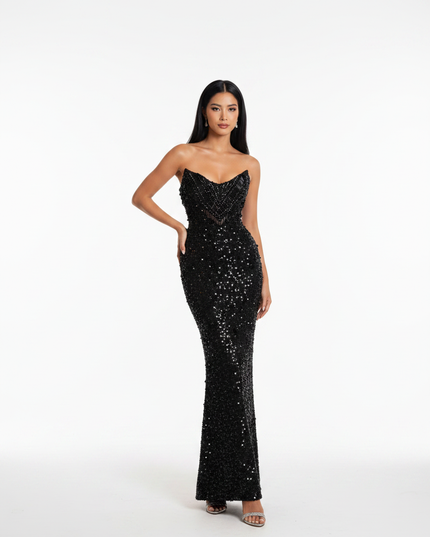 Elegantes schwarzes Glitzerkleid - Ansicht 5