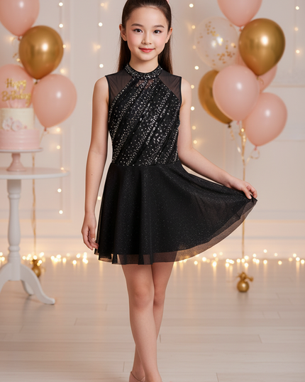 Schwarzes Glitzerkleid kurz fuer Maedchen - Ansicht 1