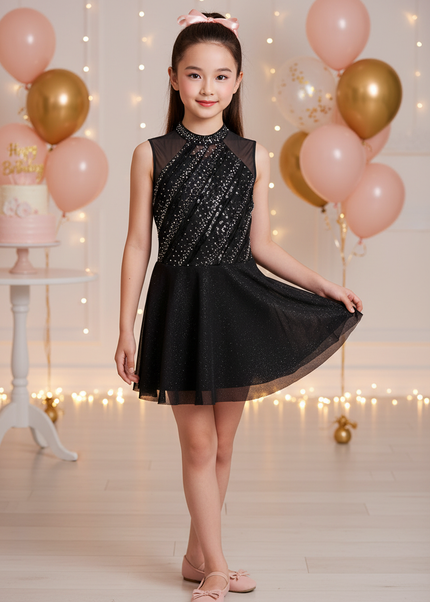 Schwarzes Glitzerkleid kurz fuer Maedchen - Ansicht 1
