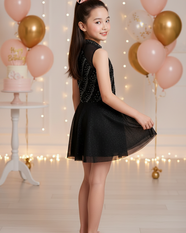 Schwarzes Glitzerkleid kurz fuer Maedchen - Ansicht 2