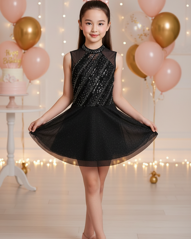 Schwarzes Glitzerkleid kurz fuer Maedchen - Ansicht 3