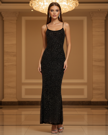 Schwarzes Glitzer Kleid Lang Elegant - Ansicht 1