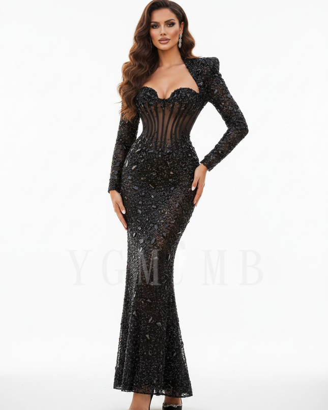 Schwarzes Glitzerkleid mit Langarm - Ansicht 5