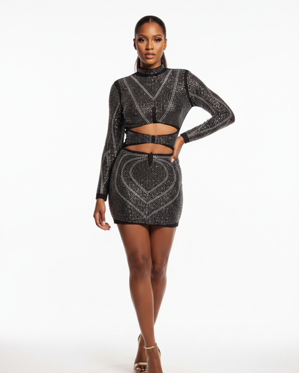 Schwarzes Glitzer Kleid Langarm - Ansicht 5