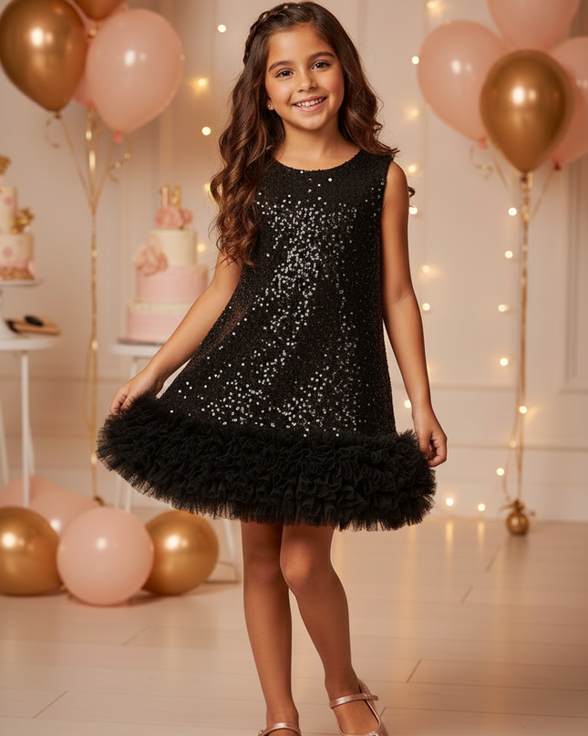 Schwarzes Glitzerkleid Maedchen Kurz - Ansicht 3