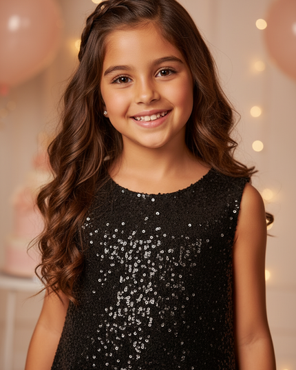 Schwarzes Glitzerkleid Maedchen Kurz - Ansicht 4
