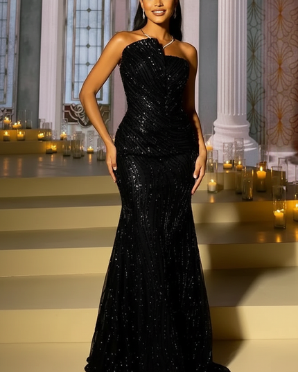 Schwarzes Glitzerkleid Meerjungfrau - Ansicht 1