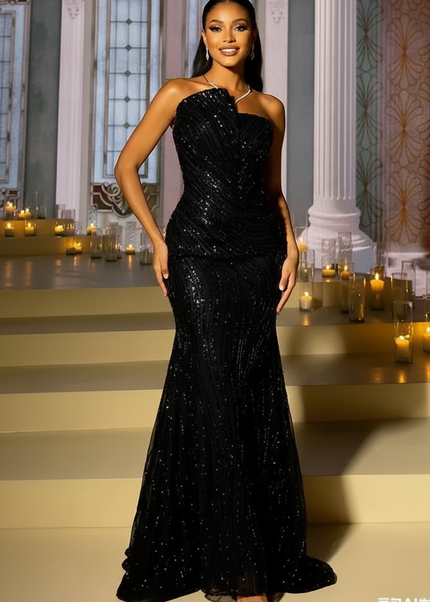Schwarzes Glitzerkleid Meerjungfrau - Ansicht 1