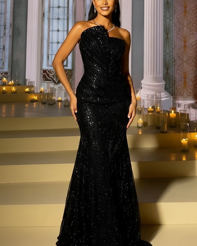 Schwarzes Glitzerkleid Meerjungfrau - Ansicht 1