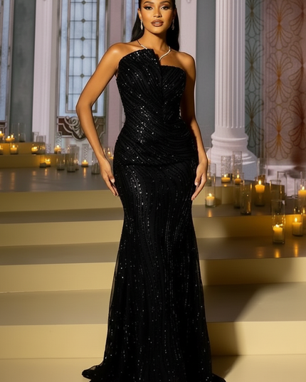 Schwarzes Glitzerkleid Meerjungfrau - Ansicht 4