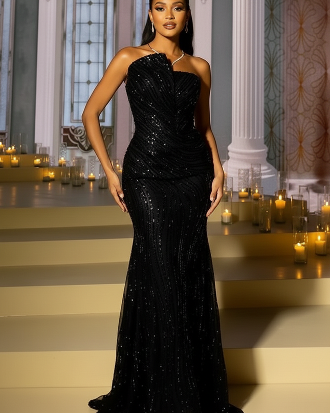 Schwarzes Glitzerkleid Meerjungfrau - Ansicht 4