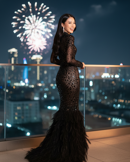 Meerjungfrau-Glitzerkleid mit Federn - Ansicht 2