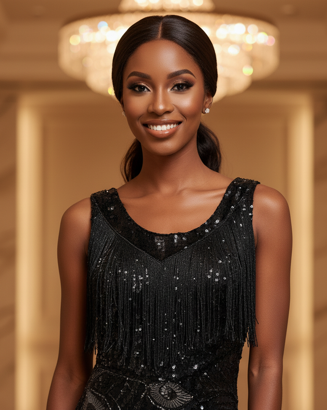 Schwarzes Glitzerkleid Midi Pailletten - Ansicht 4