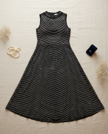 Schwarzes Glitzer Kleid mit Schlitz - Ansicht 2