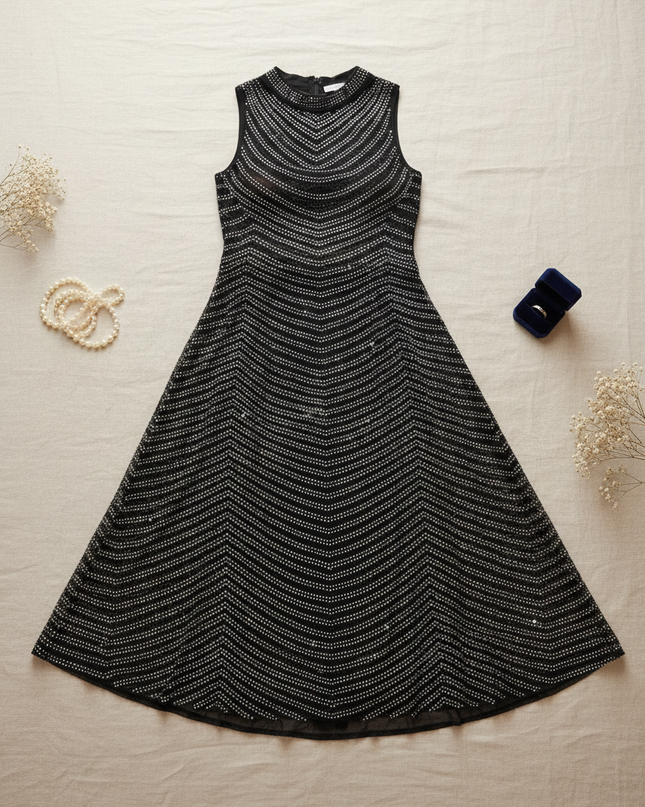Schwarzes Glitzer Kleid mit Schlitz - Ansicht 2