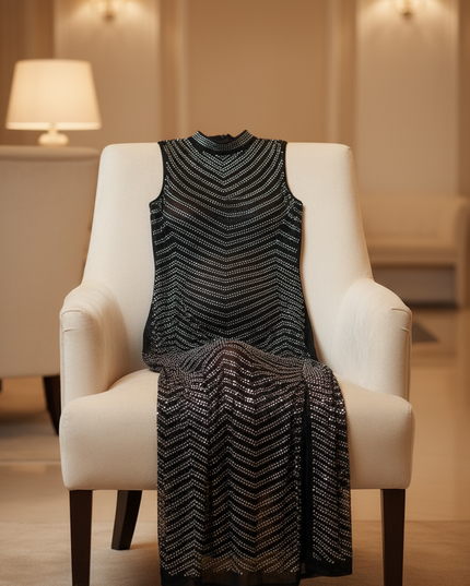 Schwarzes Glitzer Kleid mit Schlitz - Ansicht 3