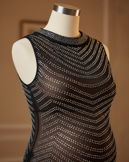 Schwarzes Glitzer Kleid mit Schlitz - Ansicht 4