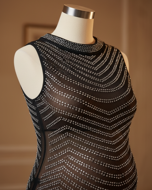 Schwarzes Glitzer Kleid mit Schlitz - Ansicht 4