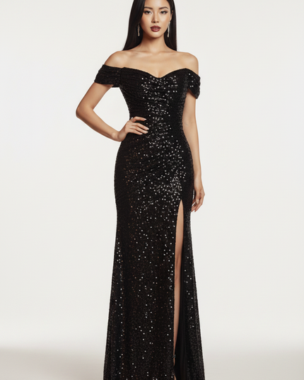Schwarzes Glitzerkleid One Shoulder - Ansicht 5