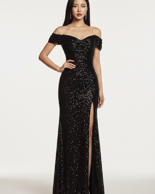 Schwarzes Glitzerkleid One Shoulder - Ansicht 5