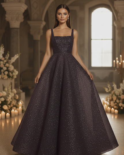 Schwarzes Glitzerkleid Prinzessin Lang - Ansicht 1